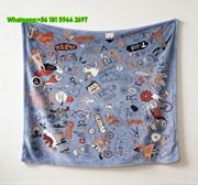 Hermès Playful Blue Doodle Word Art Flannel Throw Blanket IMG_5389